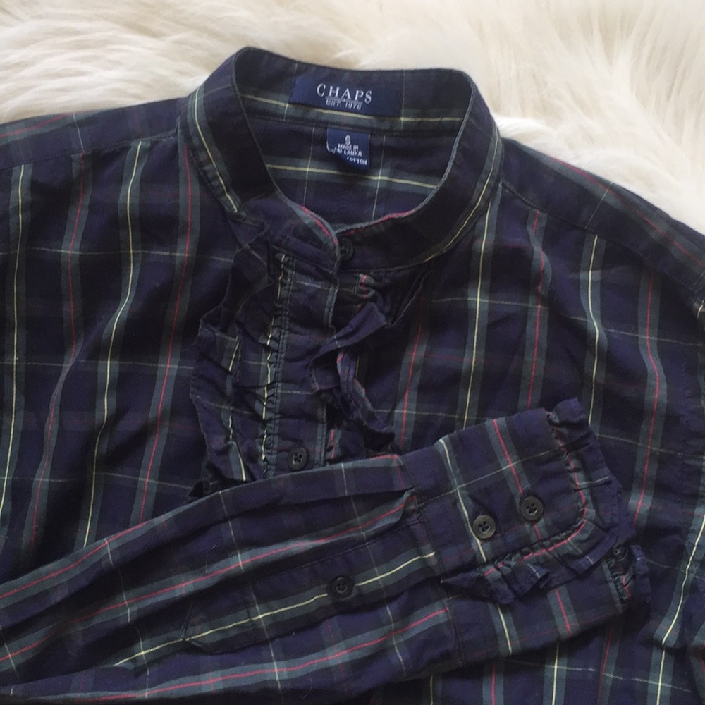 Ruffle Front Plaid Vintage Button-Down